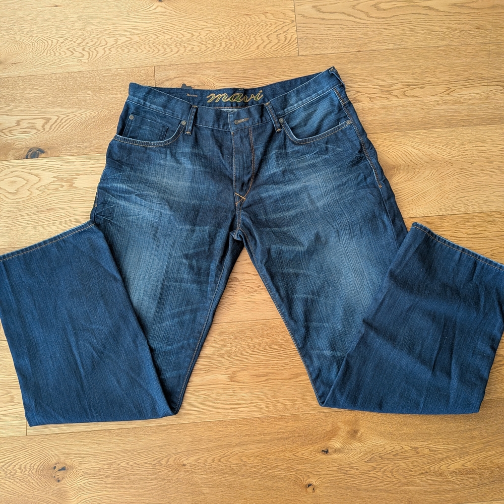 Mavi Marco Dark Blue Wash Relaxed Fit Jeans 38 X 33 Mid Rise Denim